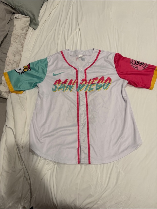 None Tops - Women's San Diego White Multi-Color Baseball Jersey